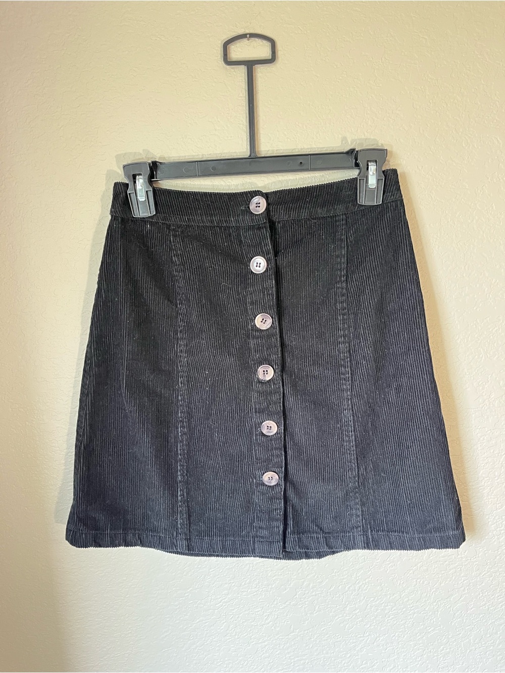 Japna Black Corduroy Button Front Mini Skirt Size Small 100% Cotton Cottagecore